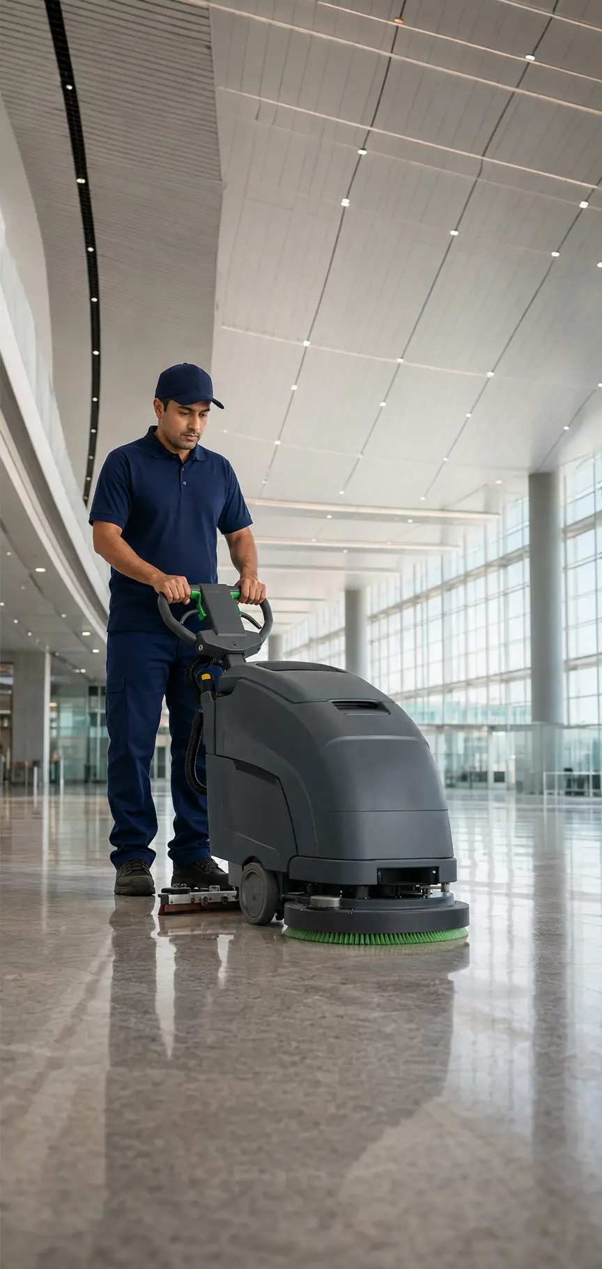 Professional operating floor-cleaning equipment